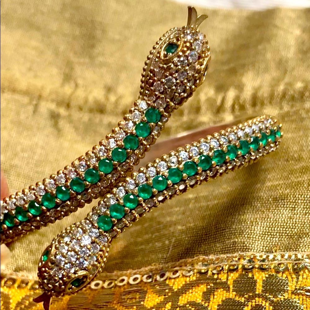 Antique Style Emerald Topaz Snake Bracelet